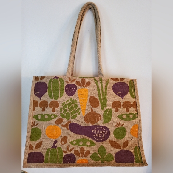 2 large Trader Joe's brown canvas, jute grocery tote reuseable bags - Picture 8 of 12